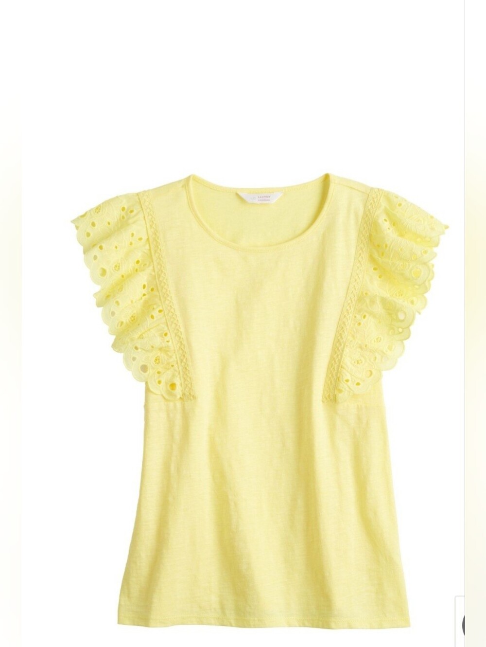 LC Lauren Conrad Lemon Eyelet Flutter Sleeve Tee